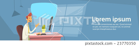 Business Man Office Workplace Desktop Computer Business Man Office Workplace Desktop Computer 23770350