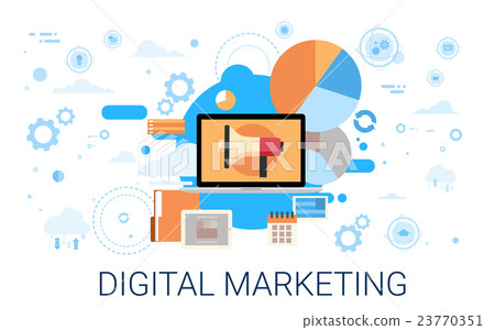 Digital Marketing Laptop Business Megaphone Device Digital Marketing Laptop Business Megaphone Device 23770351