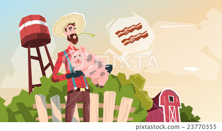 Farmer Hold Pig Pork Butcher Animal Farm 23770355