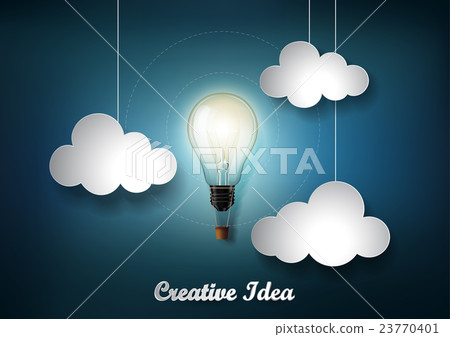 Light bulb clouds blue background origami papercut 23770401