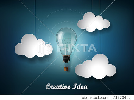 Light bulb clouds blue background origami papercut 23770402