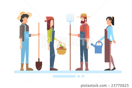 Group Of Farmers Hold Farming Equipment Country 23770825