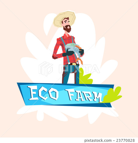 Farmer Fishman Hold Fish Eco Farming Logo Concept 23770828