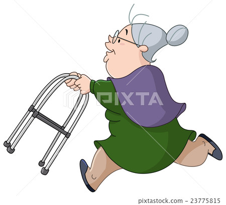 Old woman running with walker Old woman running with walker 23775815