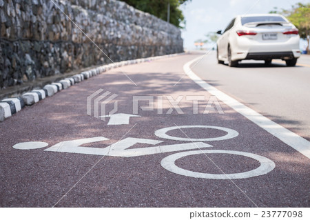 White bicycle sign or icon on the road White bicycle sign or icon on the road 23777098