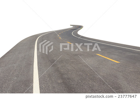 Black asphalt road with white and yellow line isolated on white 23777647