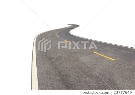 Black asphalt road with white and yellow line isolated on white 23777649
