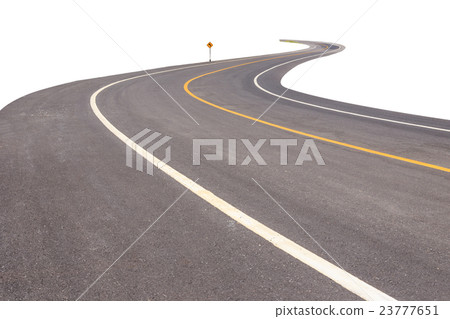 Black asphalt road with white and yellow line isolated on white 23777651