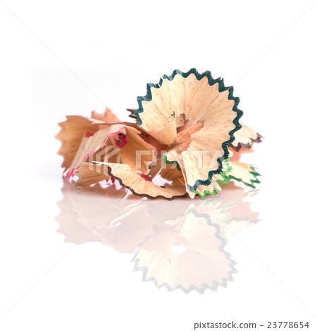 Close up color pencil shaving isolated on white Close up color pencil shaving isolated on white 23778654