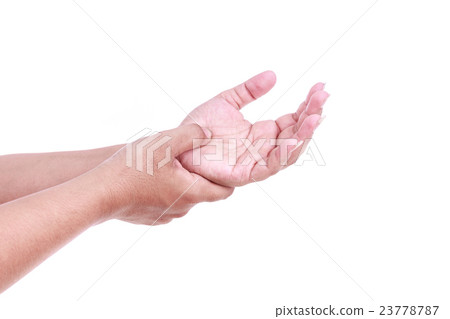 Close up woman's holding her hand isolated on white. Hand pain concept. Close up woman's holding her hand isolated on white. Hand pain concept. 23778787