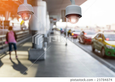 CCTV or surveillance camera in the airport. CCTV or surveillance camera in the airport. 23784874