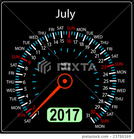 year 2017 calendar speedometer car in vector. July 23788169