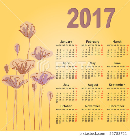 Stylish calendar with flowers for 2017 Week starts Stylish calendar with flowers for 2017 Week starts 23788721