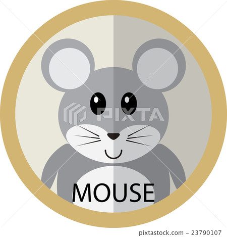 Cute grey mouse cartoon flat icon avatar round 23790107