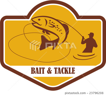 Trout Jumping Fly Fisherman Crest Retro Trout Jumping Fly Fisherman Crest Retro 23796208