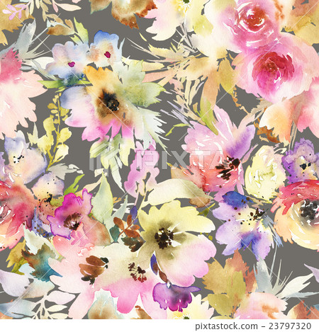 Seamless pattern with flowers watercolor 23797320
