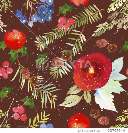 Watercolor seamless Christmas pattern - Stock Illustration [23797344 ...