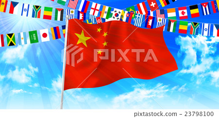 中國旗子天空背景 23798100