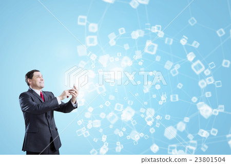 Businessman using smartphone . Mixed media Businessman using smartphone . Mixed media 23801504