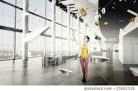 Girl in office interior . Mixed media Girl in office interior . Mixed media 23801526