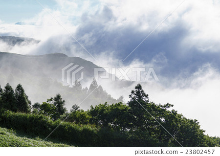 瞬間變化的雲海的形狀，由於陽光的角度，森林的陰影，美妙的阿蘇觀點的寶貴經驗，我想記住珍貴的經驗 23802457