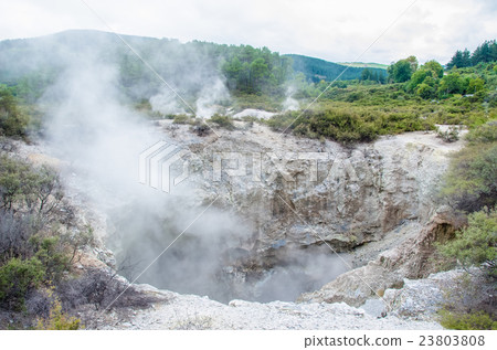 Steam coming out in Wai-O-Tapu Thermal Wonderland  23803808