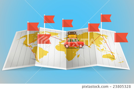World map with red flag and vehicle World map with red flag and vehicle 23805328