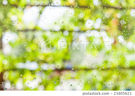 rain drops on window and blurred vineyard rain drops on window and blurred vineyard 23805621