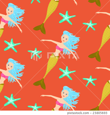 Cartoon mermaid princess coral red seamless Cartoon mermaid princess coral red seamless 23805693