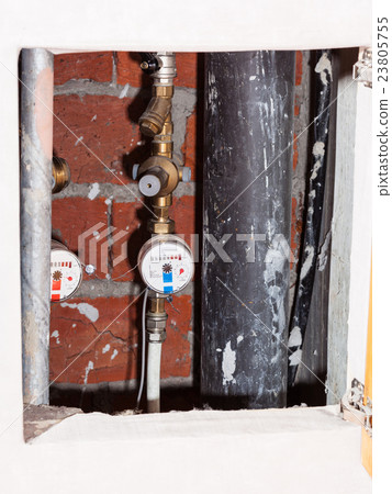 residential water meters on pipes in niche residential water meters on pipes in niche 23805755