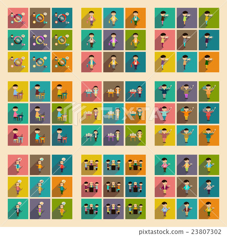 Concept of flat icons with long shadow office - Stock Illustration ...