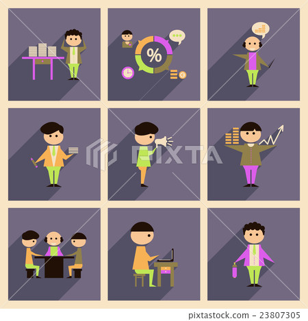 Concept of flat icons with long shadow office - Stock Illustration ...