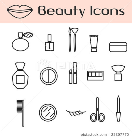 Beauty cosmetics line vector icon set. - Stock Illustration [23807770 ...