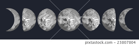 Moon phases vector illustration. Grey marbled 23807804