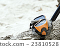 Snorkel Gear wood tree on white sand 23810528