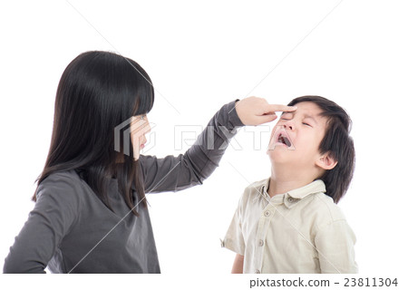 Asian sister and brother quarreling 23811304