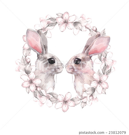 Love bunnies. Watercolor cute illustration Love bunnies. Watercolor cute illustration 23812079