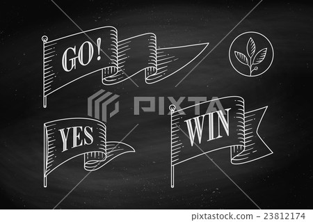 Set of old vintage flag with linear drawing rays 23812174