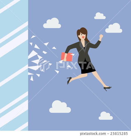 Business woman jump and broke glass window 23815285
