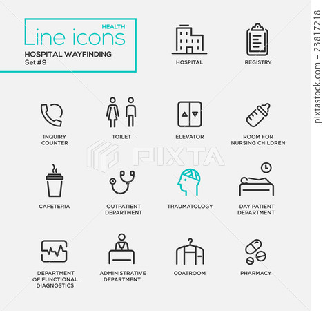 Hospital wayfindings - line design pictograms set 23817218