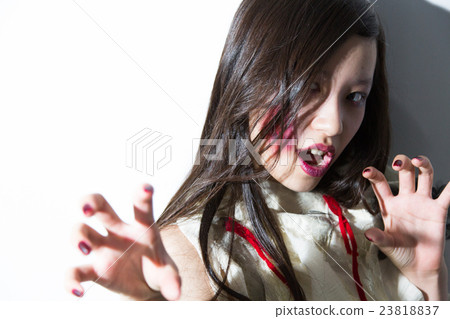 A Woman Who Makes A Zombie Cosplay Stock Photo