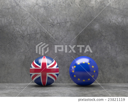 Flags of the United Kingdom and the European flag. Flags of the United Kingdom and the European flag. 23821119
