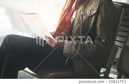 Businessman Waiting Station Reading Travel Concept Businessman Waiting Station Reading Travel Concept 23831753
