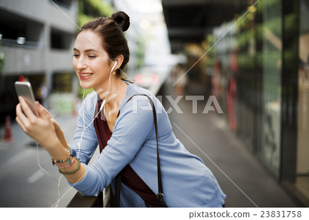 Woman Listening Music Media Entertainment Relaxation Concept Woman Listening Music Media Entertainment Relaxation Concept 23831758