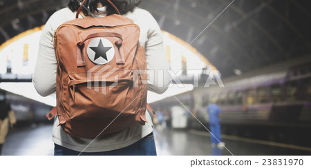 Asian Lady Traveler Backpack City Concept Asian Lady Traveler Backpack City Concept 23831970
