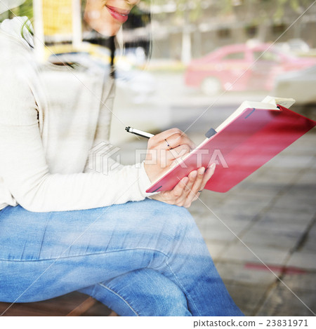 Asian Lady Writing Notebook Diary Concept Asian Lady Writing Notebook Diary Concept 23831971