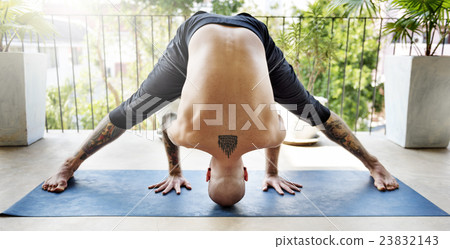 Man Yoga Practice Pose Training Concept Man Yoga Practice Pose Training Concept 23832143