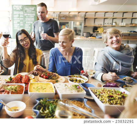 Friends Party Buffet Enjoying Food Concept Friends Party Buffet Enjoying Food Concept 23832291