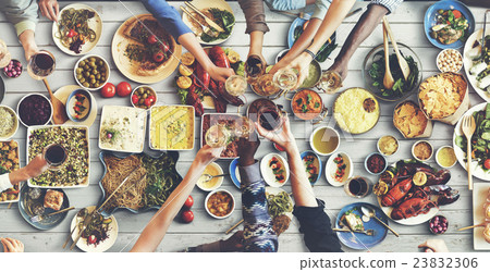 Friends Happiness Enjoying Dinning Eating Concept 23832306