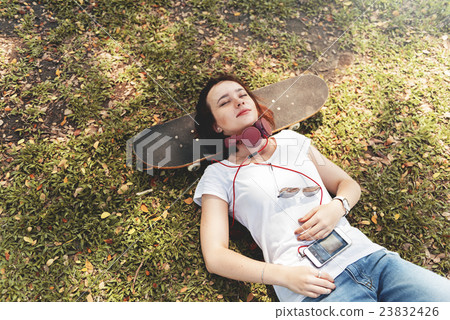 Woman Lying In The Park Relaxation Concept Woman Lying In The Park Relaxation Concept 23832426